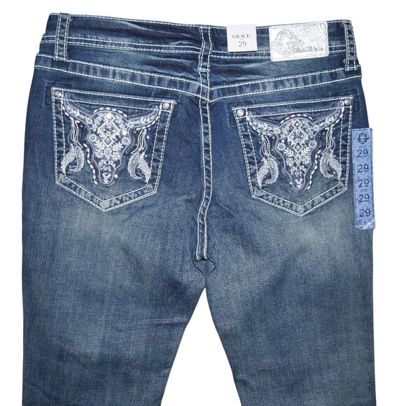 Grace In LA Womens Bootcut Jeans Size 29 x 34 Sequin Western Embroidered NWT - Picture 4 of 12